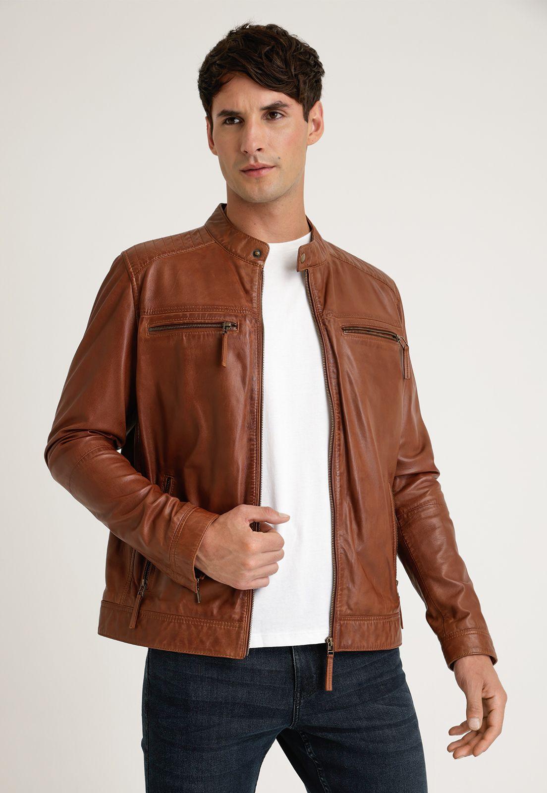 Chaqueta De Cuero Cognac-0