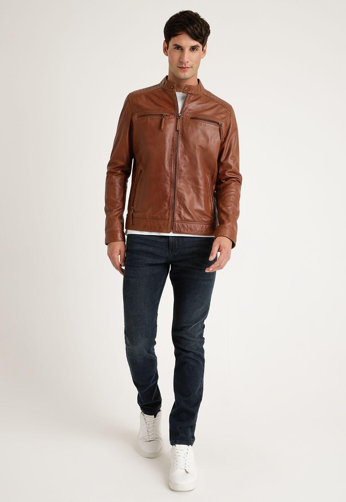 Chaqueta De Cuero Cognac-3