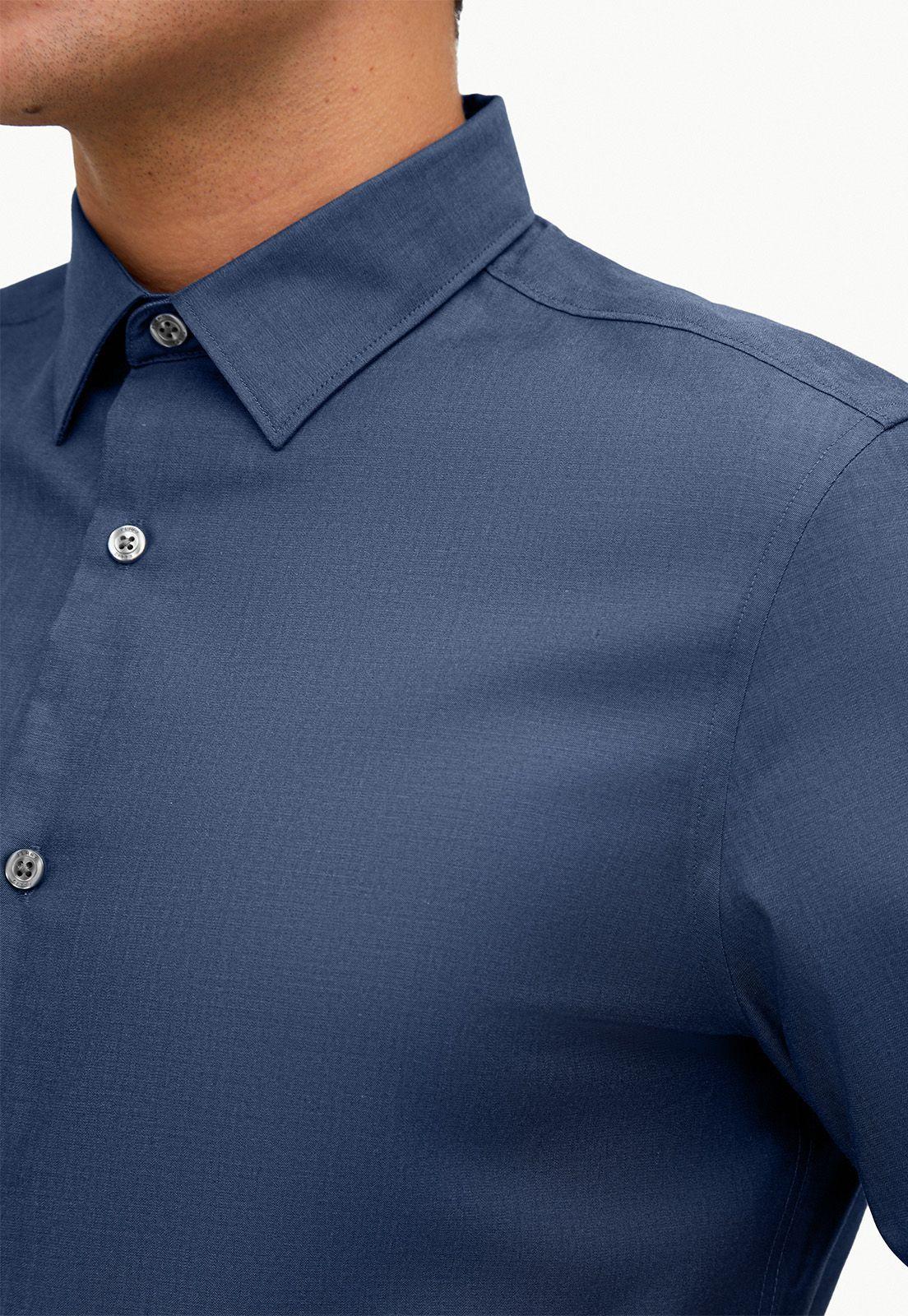Camisa Dressy Liso Azul Medio-1