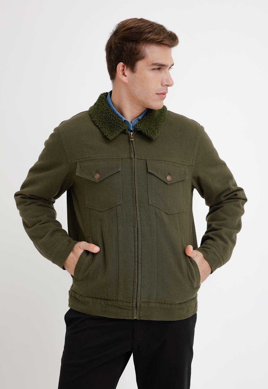 Chaqueta Denim Hombre Algodón Liso Slim Tifón Verde-0
