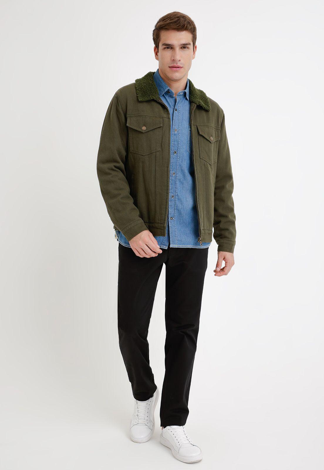 Chaqueta Denim Hombre Algodón Liso Slim Tifón Verde-3