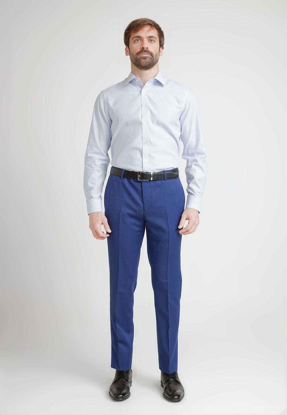 Camisa Formal Hombre Non Iron Microdiseño Regular Travel Celeste-3