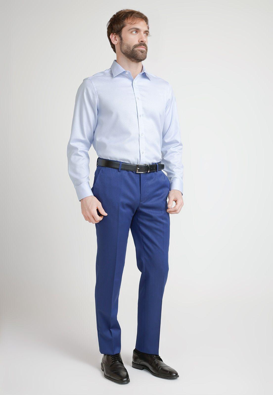 Camisa Formal Hombre Non Iron Microdiseño Regular Travel Celeste-3