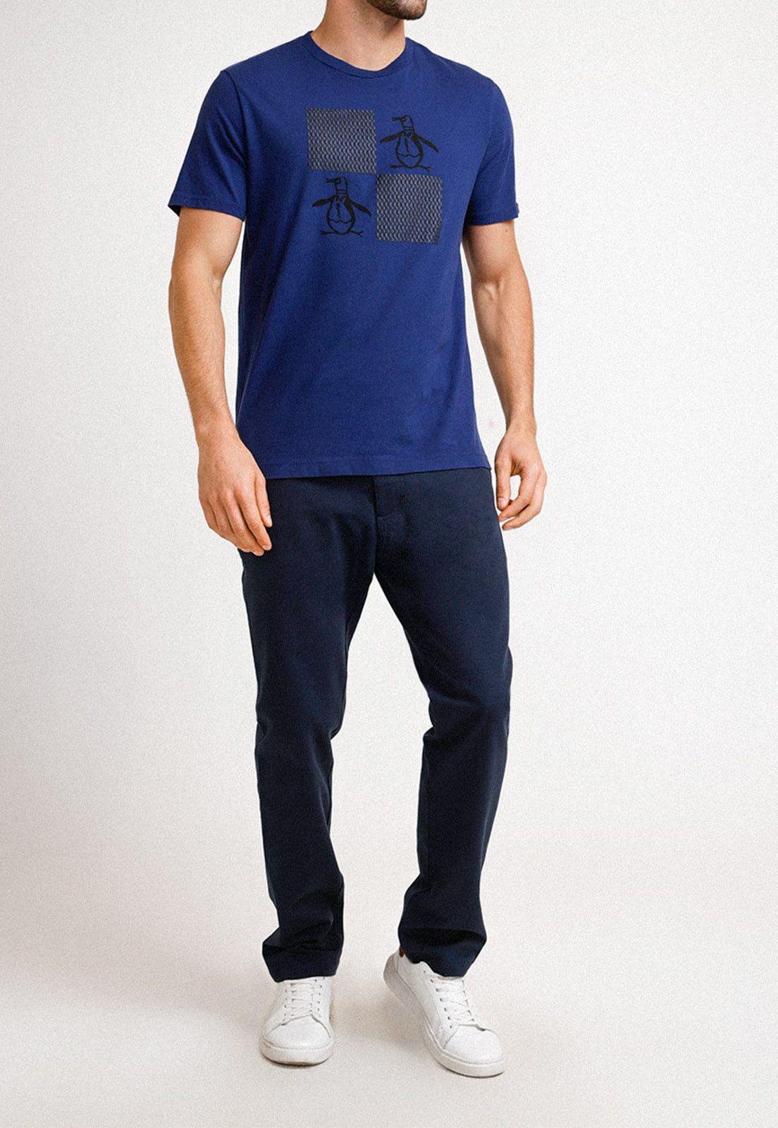 Polera De Hombre Algodón Estampado Azul-3