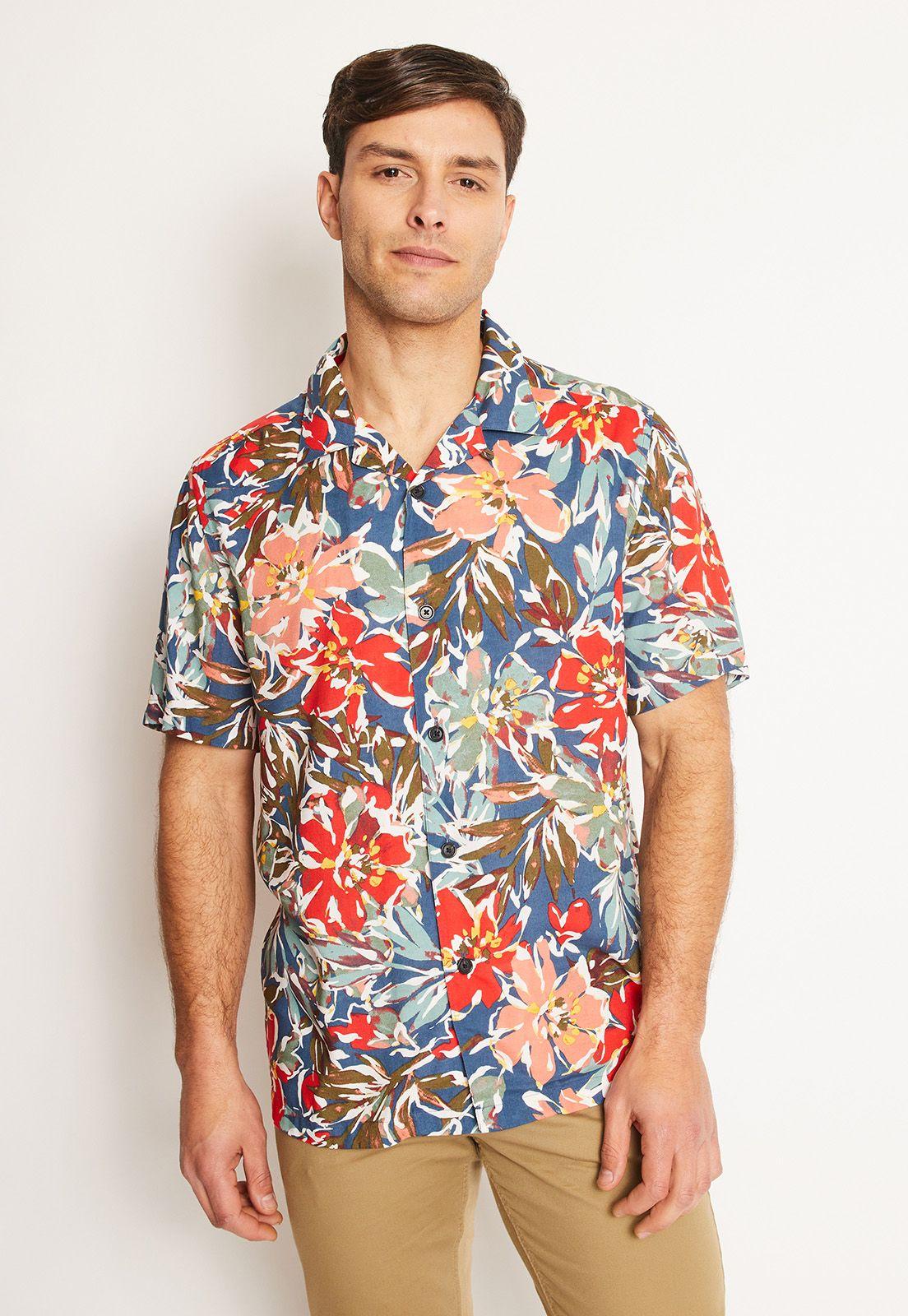 Camisa Hombre Manga Corta Estampada Rojo-0