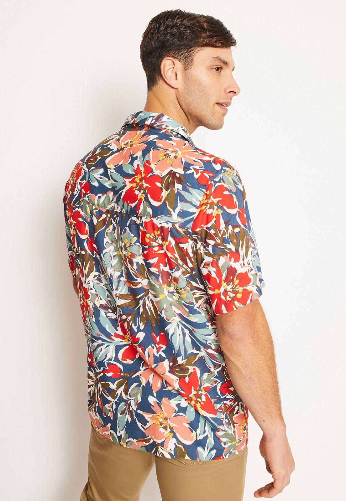 Camisa Hombre Manga Corta Estampada Rojo-1