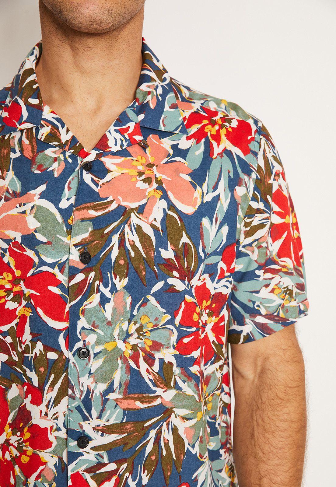 Camisa Hombre Manga Corta Estampada Rojo-2