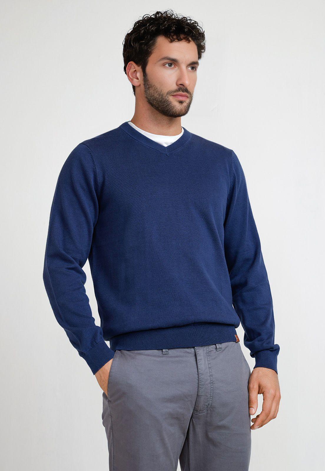 Sweater Hombre Cuello V Parrot Azul Melange-0