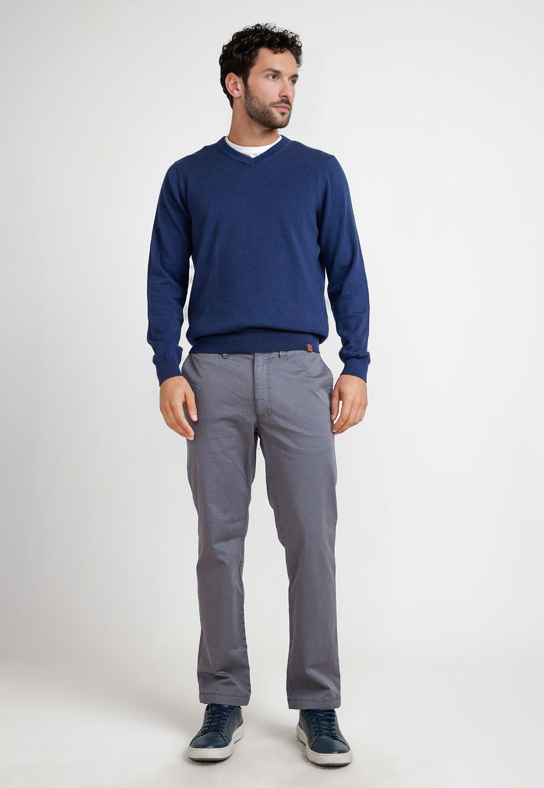 Sweater Hombre Cuello V Parrot Azul Melange-3