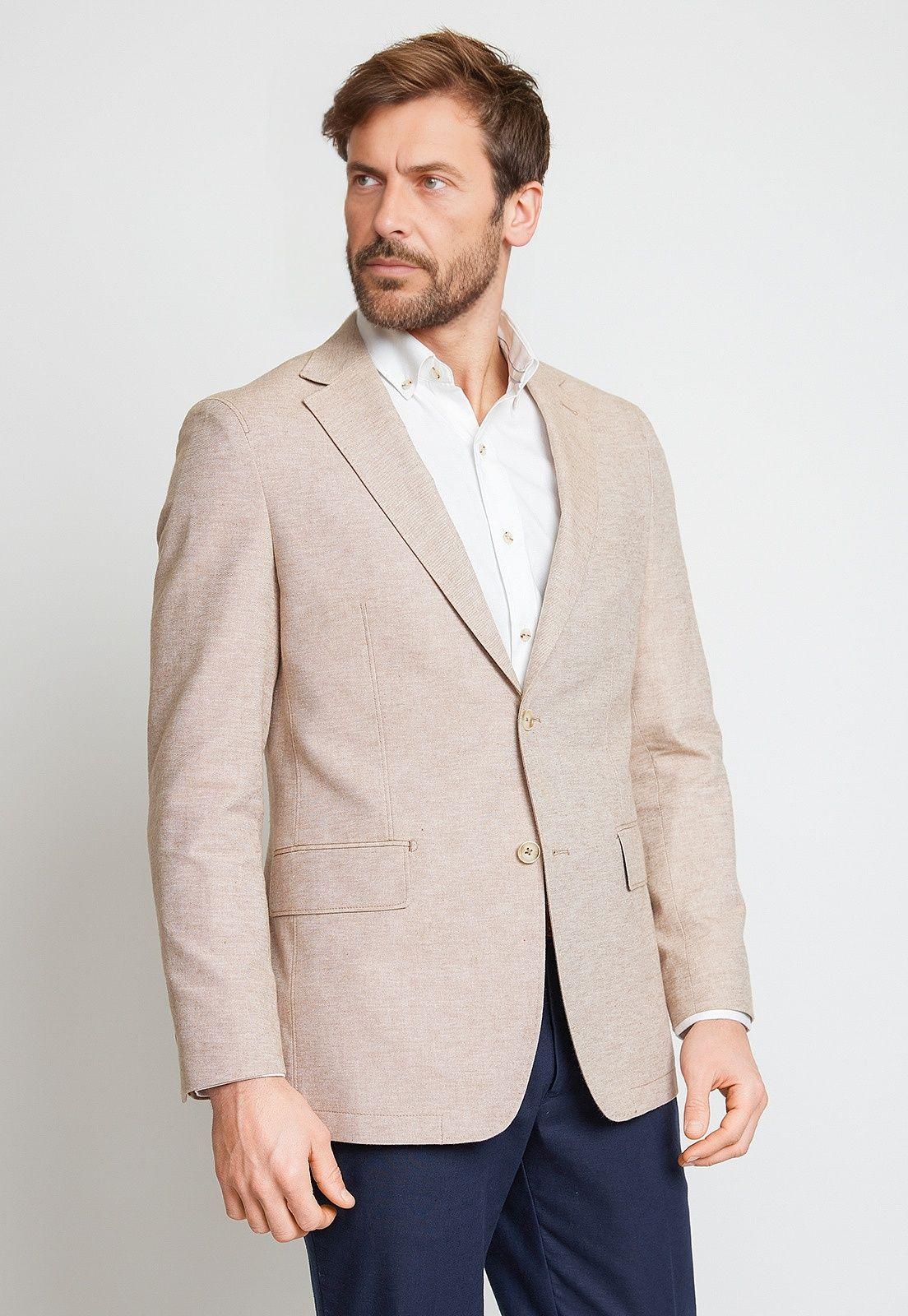 Chaqueta Hombre Mezcla Algodón Lino Liso Slim Cesar Beige-0