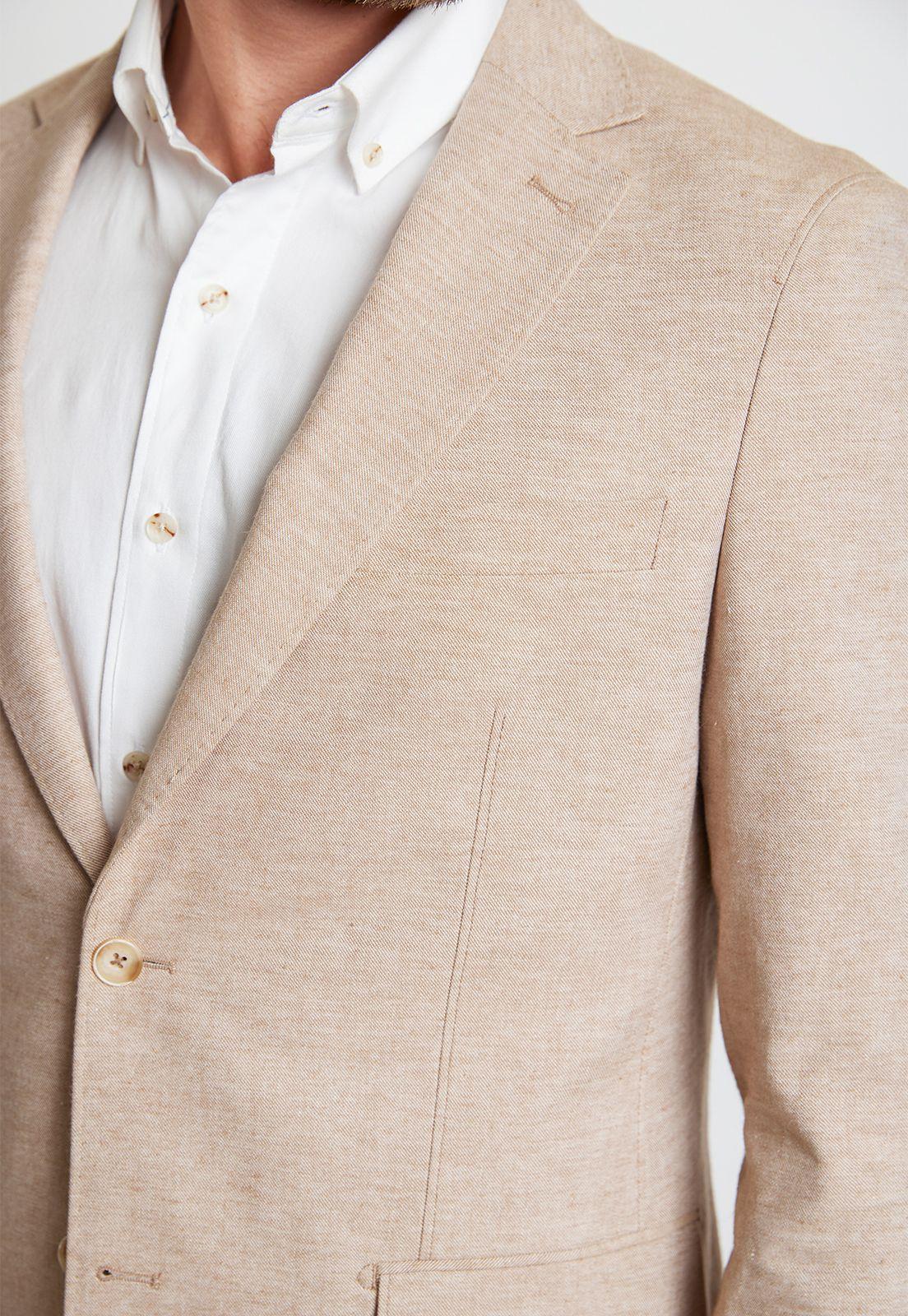 Chaqueta Hombre Mezcla Algodón Lino Liso Slim Cesar Beige-2