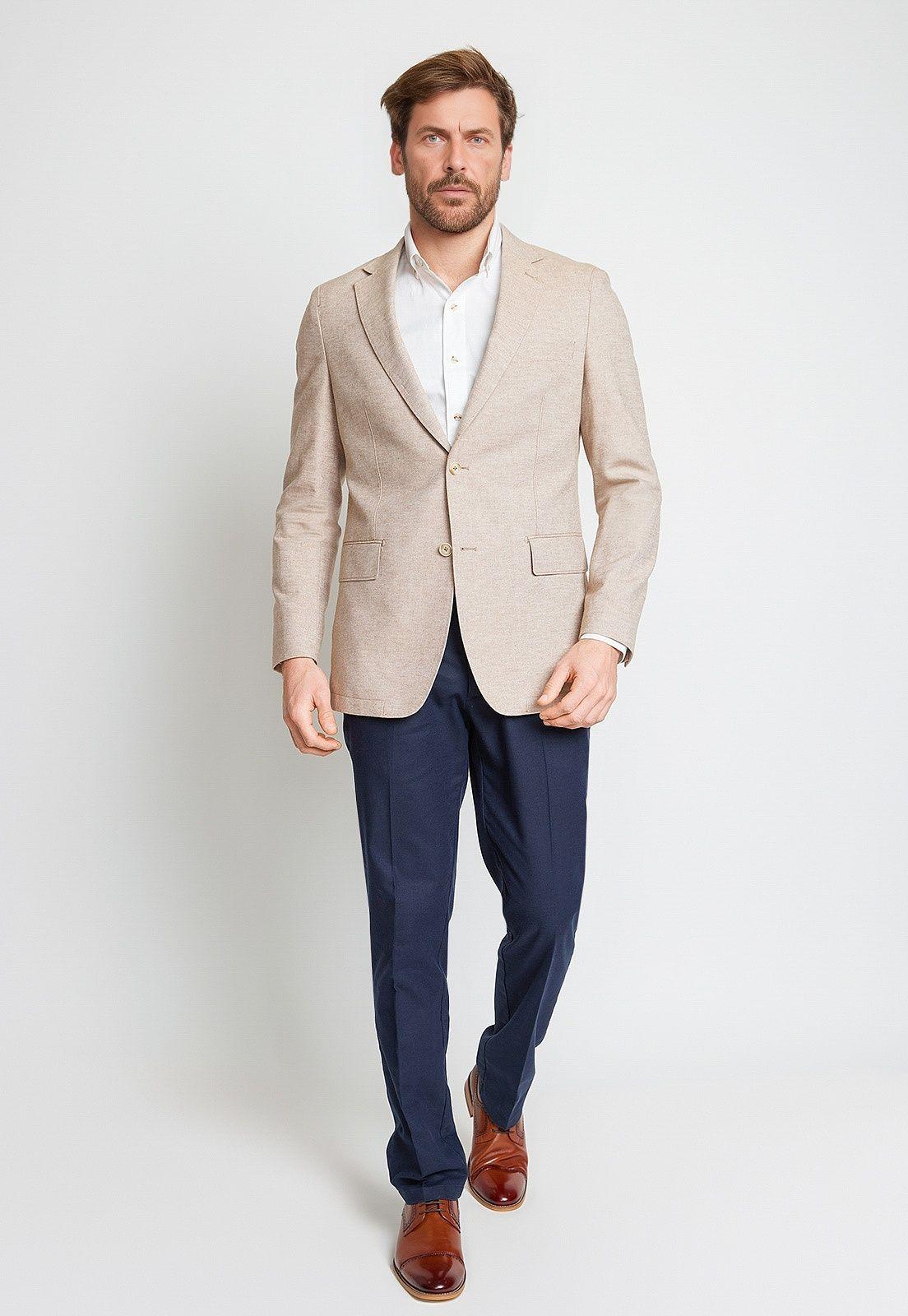 Chaqueta Hombre Mezcla Algodón Lino Liso Slim Cesar Beige-3