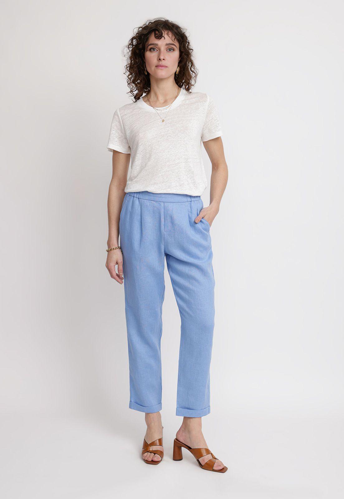 Pantalón Mujer Clara Lino Celeste-3