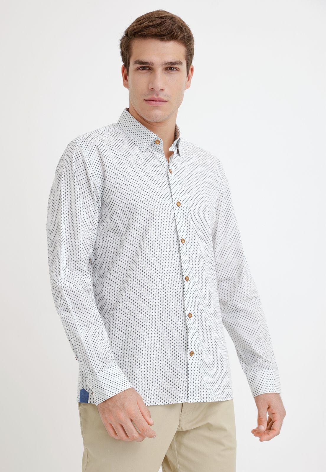 Camisa Hombre Algodón Fantasía Slim Bush Ecru-0