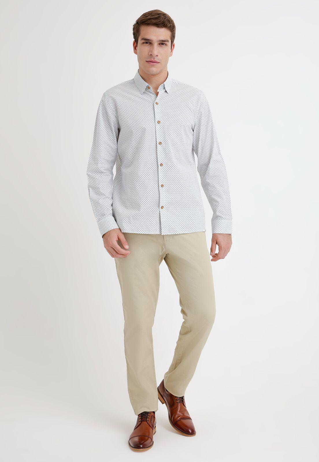 Camisa Hombre Algodón Fantasía Slim Bush Ecru-3