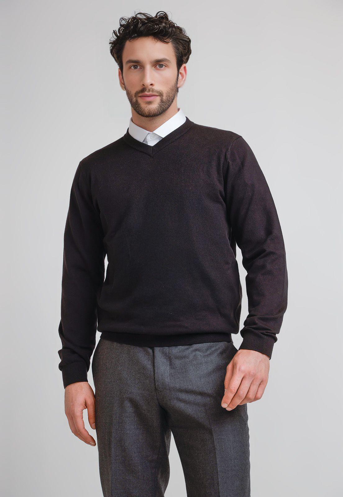 Tejido Hombre Formal Cuello V Negro-0