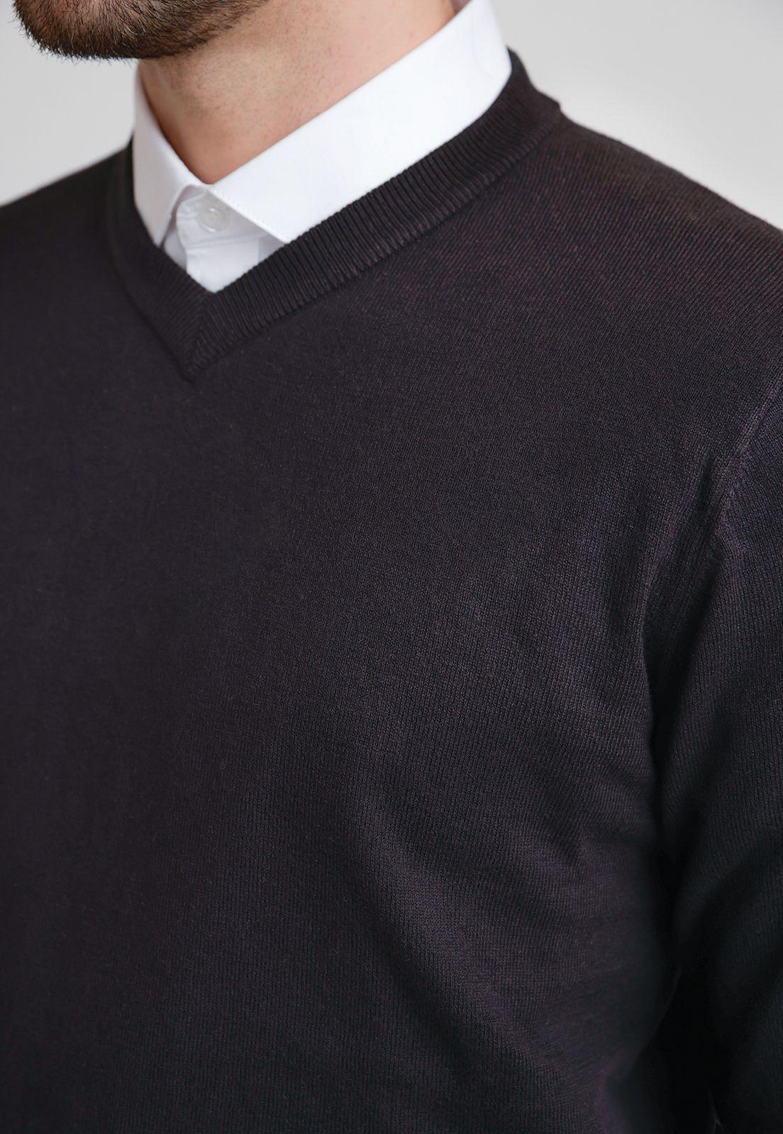 Tejido Hombre Formal Cuello V Negro-2