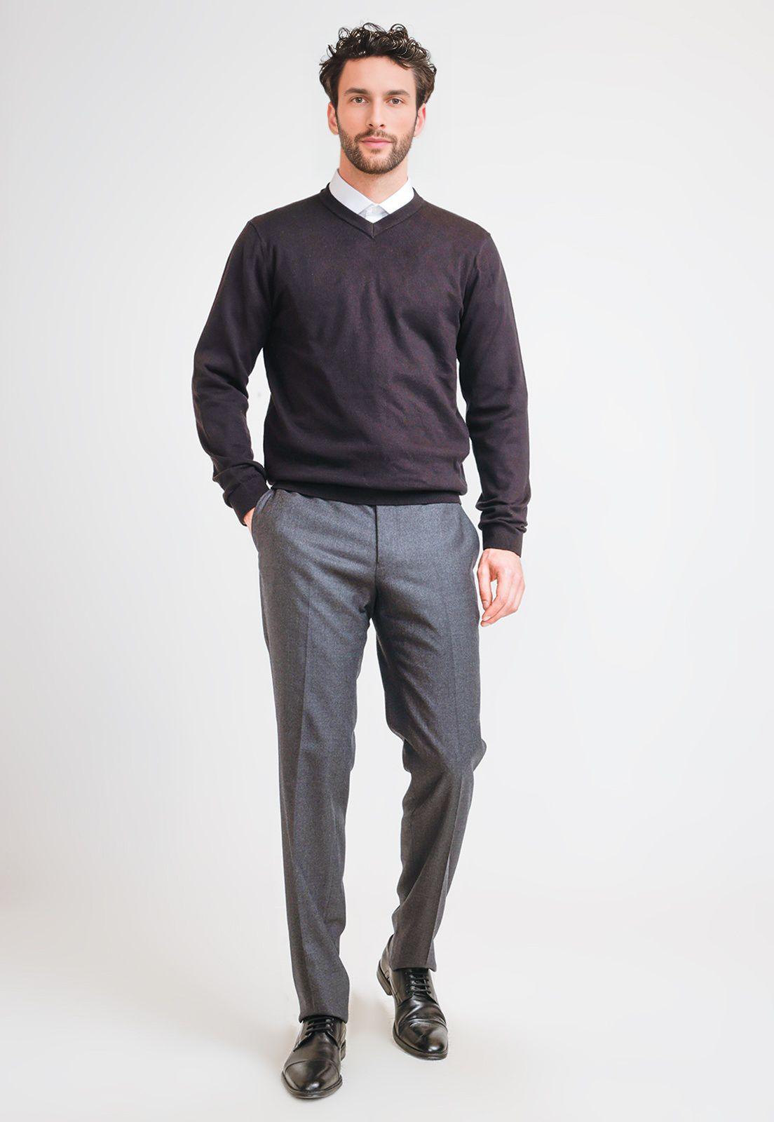 Tejido Hombre Formal Cuello V Negro-3