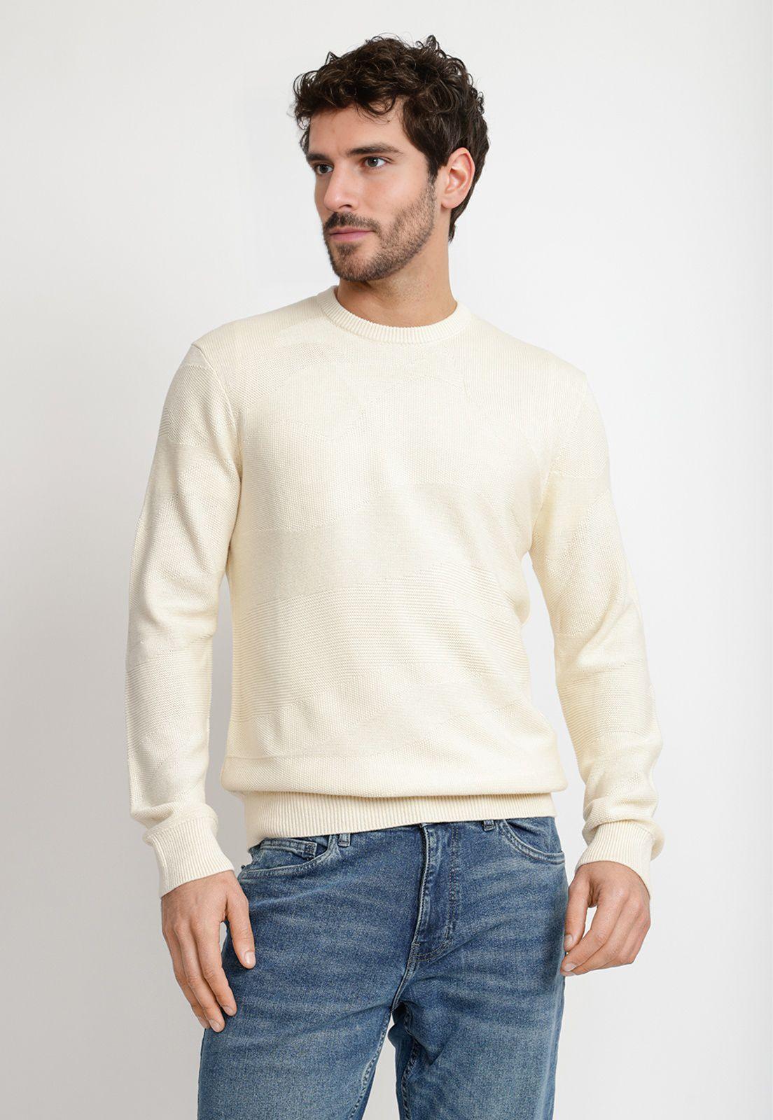 Sweater Hombre Cuello Redondo Crudo-0
