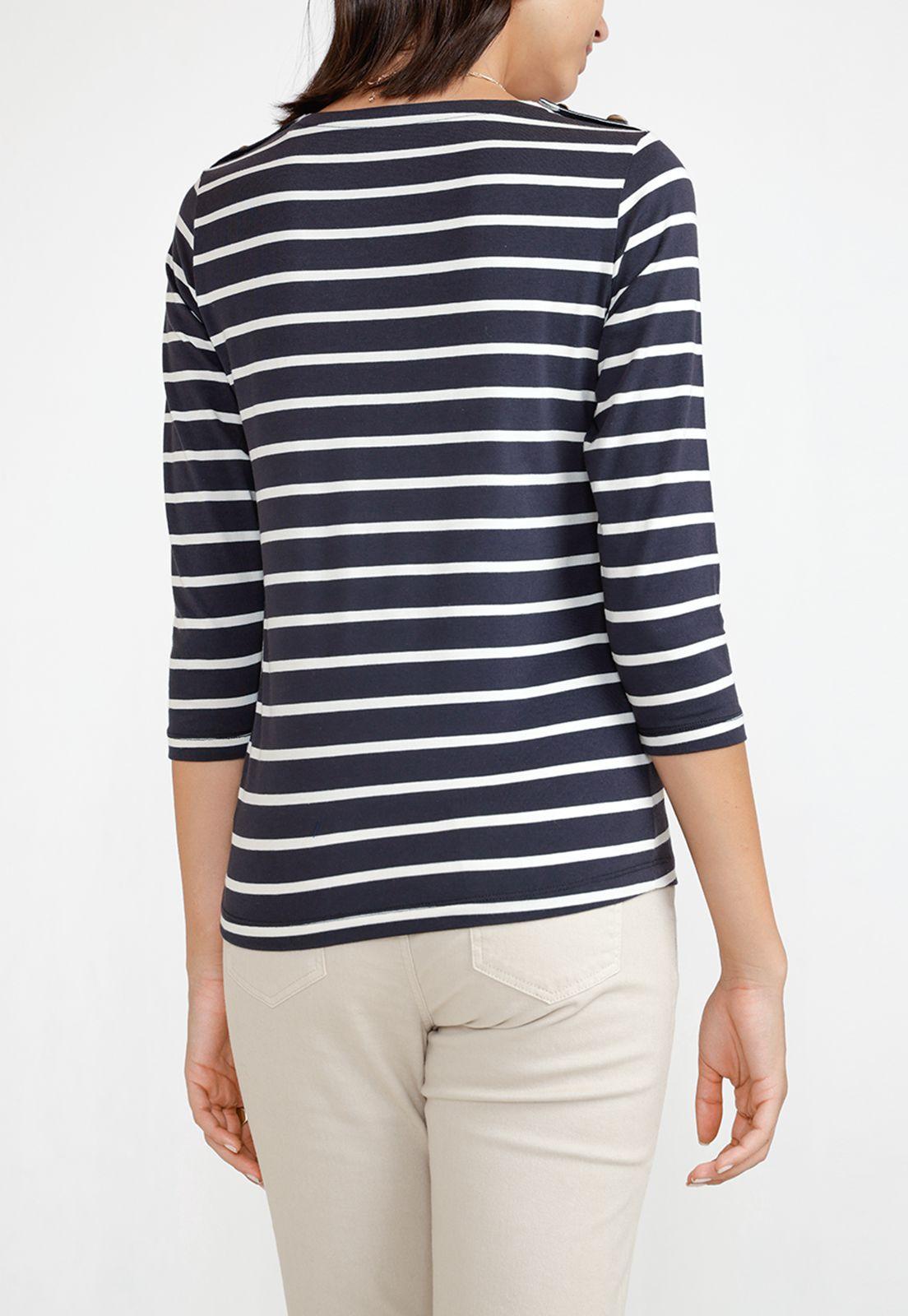 Polera Manga 3/4 Mujer Algodón Peruano Marino-Crudo-1