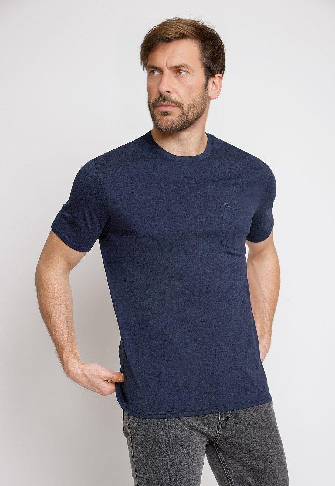 Polera Hombre Algodón Liso Slim Marcus Azul Marino-0