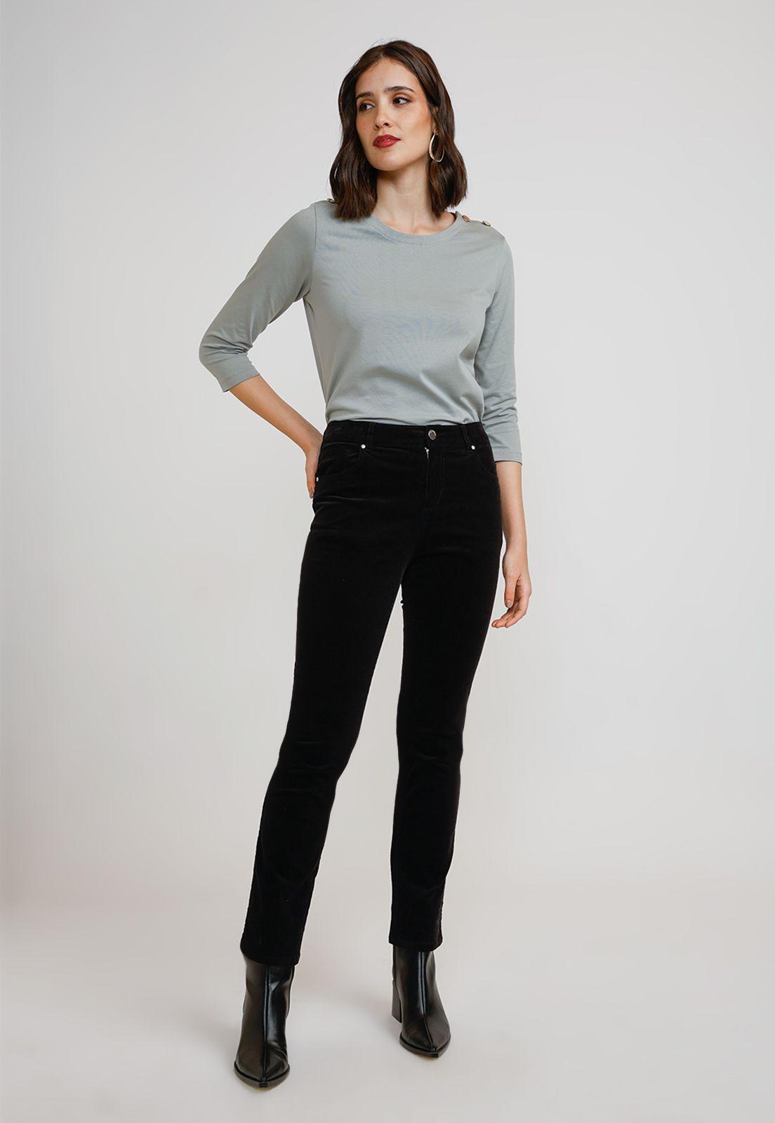 Pantalón Cotelé Mujer Algodón Negro-3