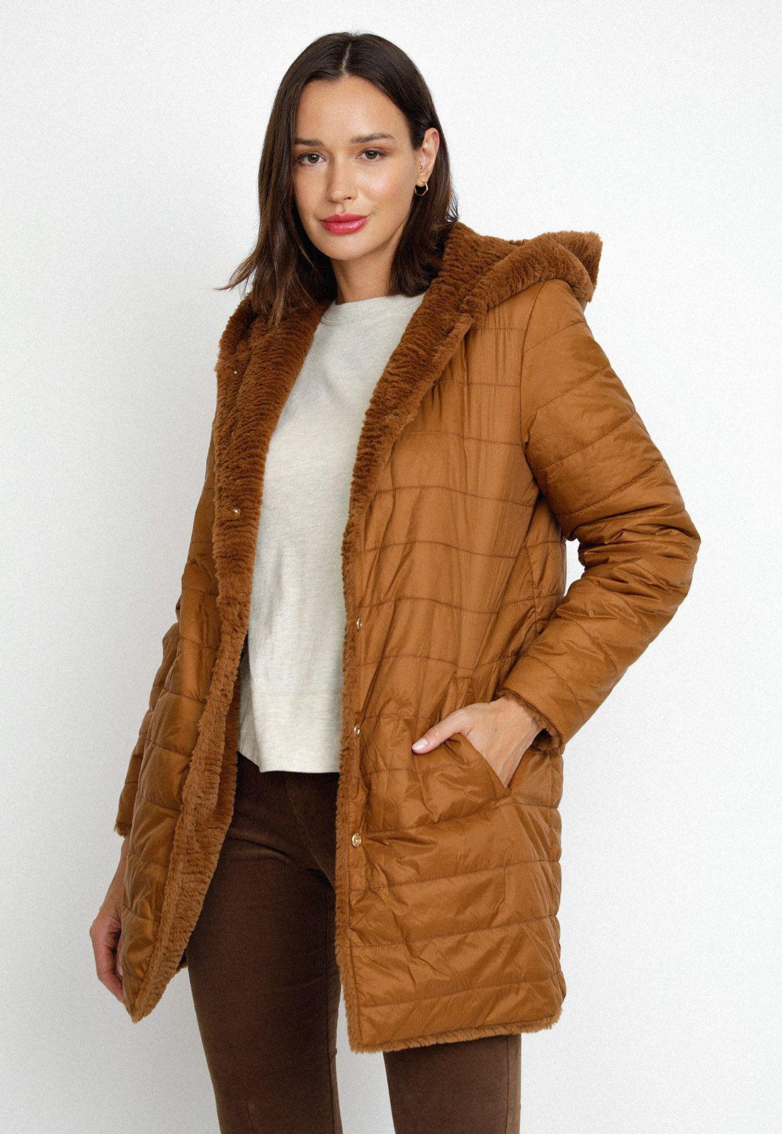 Parka Acolchada Reversible De Mujer Alizee Tabaco-0