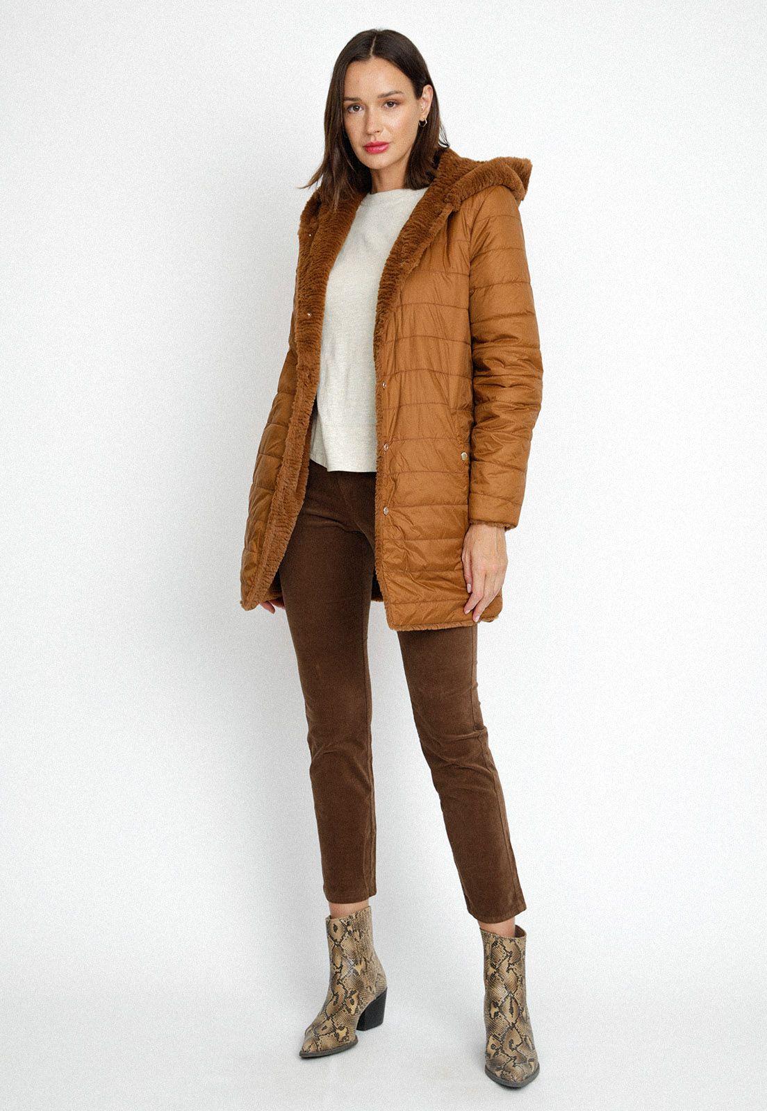 Parka Acolchada Reversible De Mujer Alizee Tabaco-6