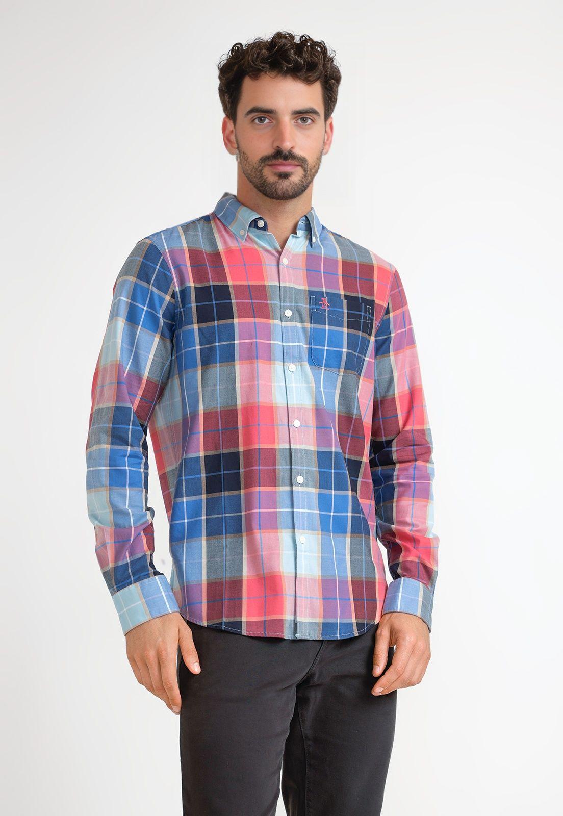 Camisa Hombre A Cuadros Azul-0