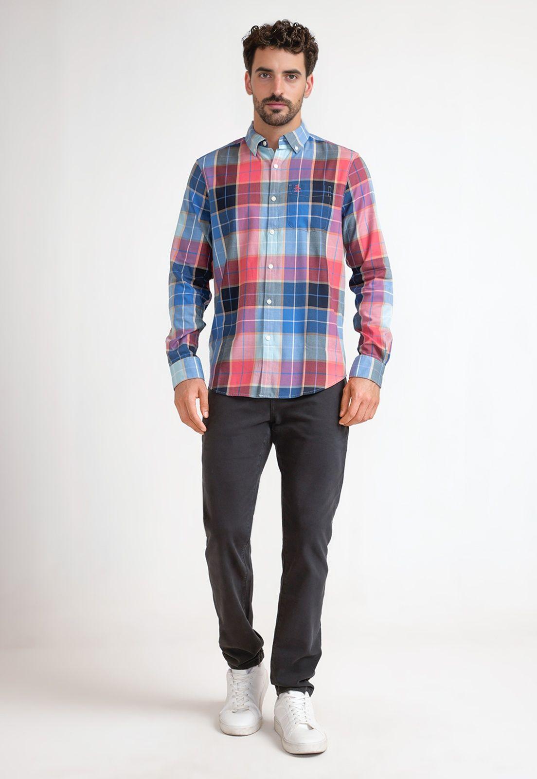 Camisa Hombre A Cuadros Azul-3