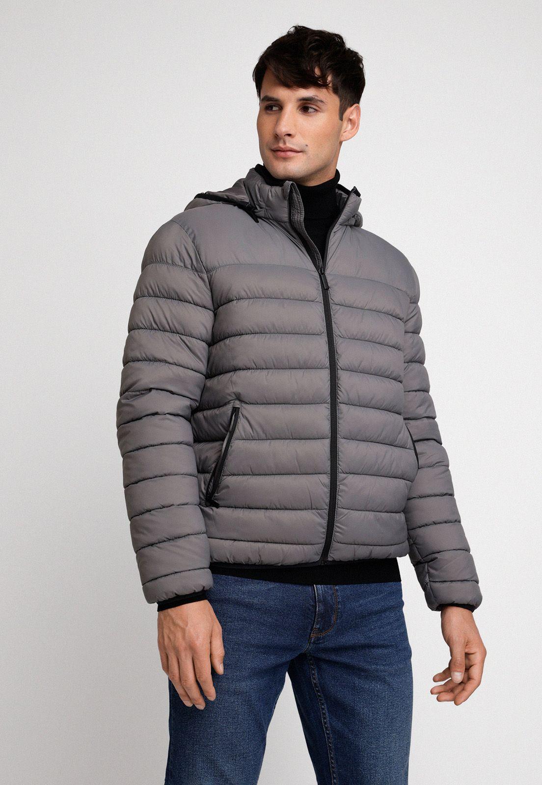 Parka Hombre Manga Larga Acolchada Gris-0