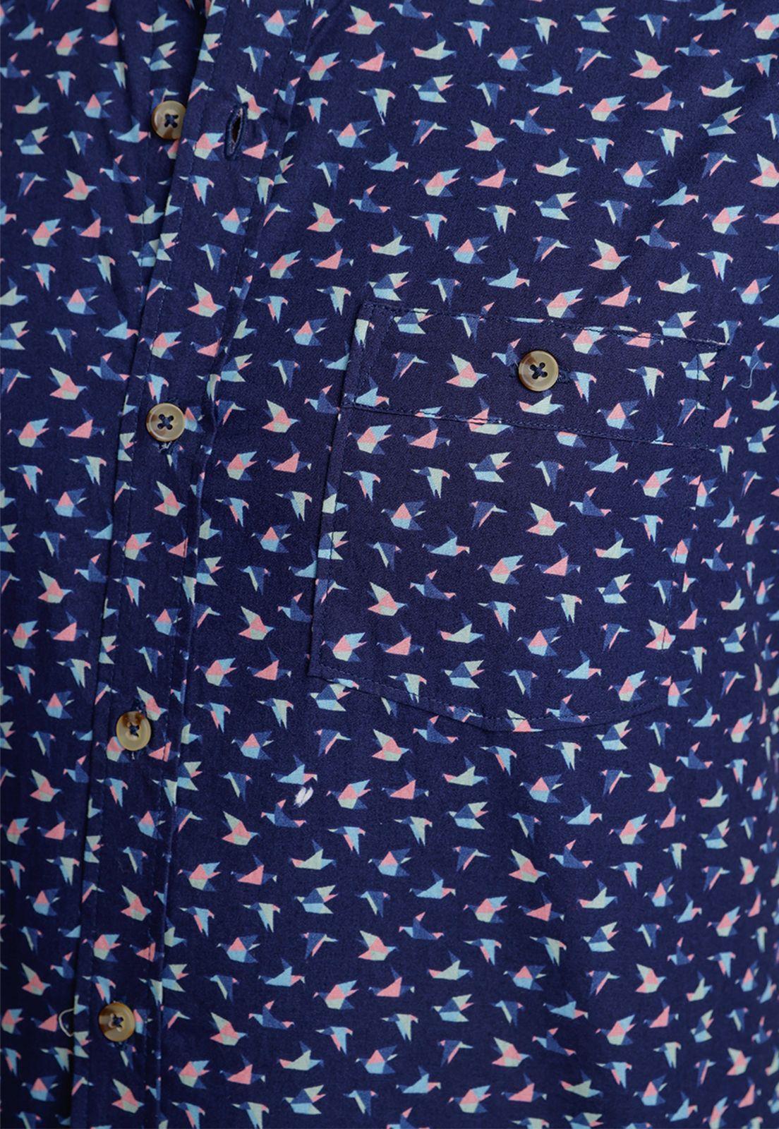 Camisa Manga Corta hombre Relaxed fit Birds Algodón Azul marino-2