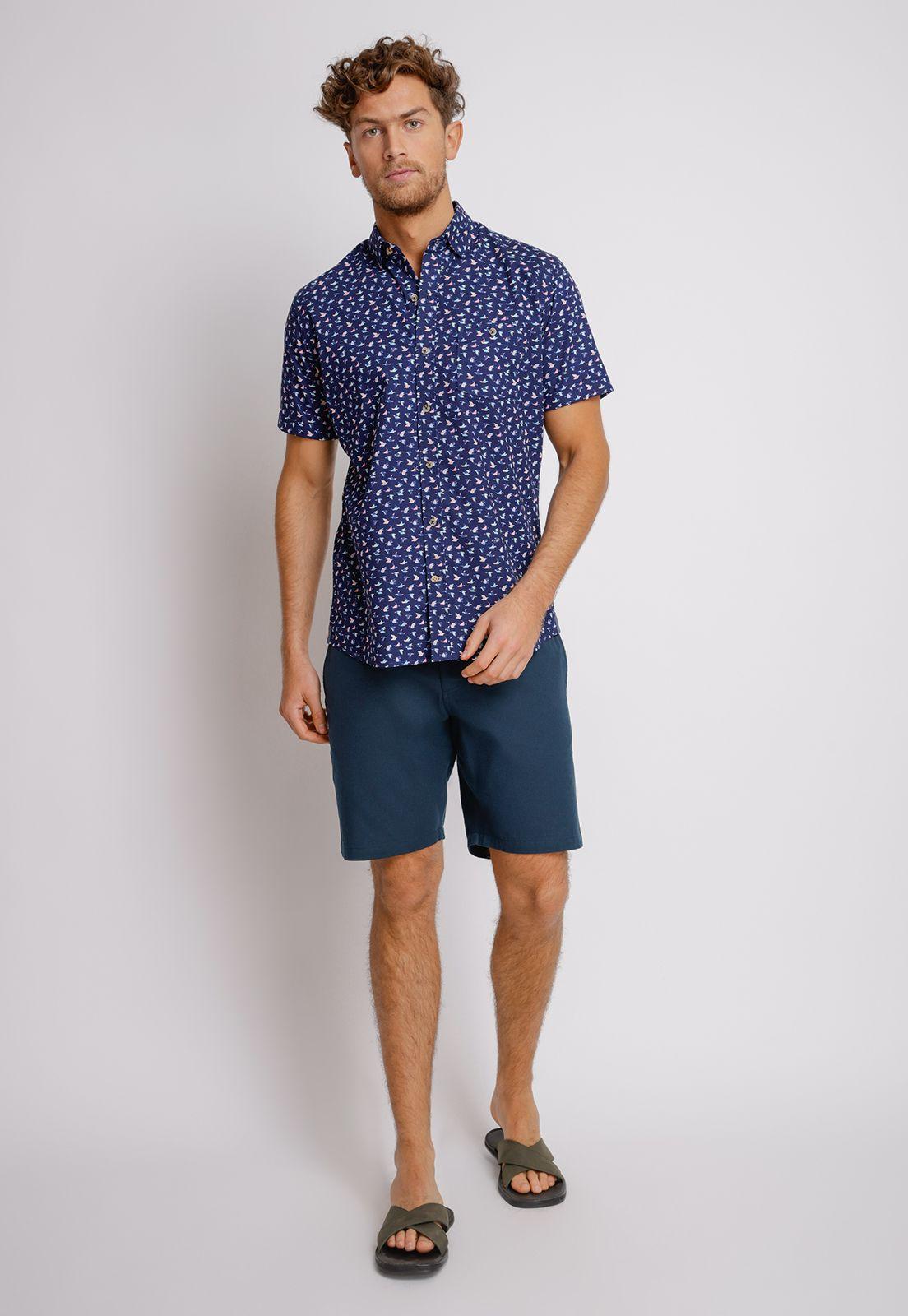 Camisa Manga Corta hombre Relaxed fit Birds Algodón Azul marino-3