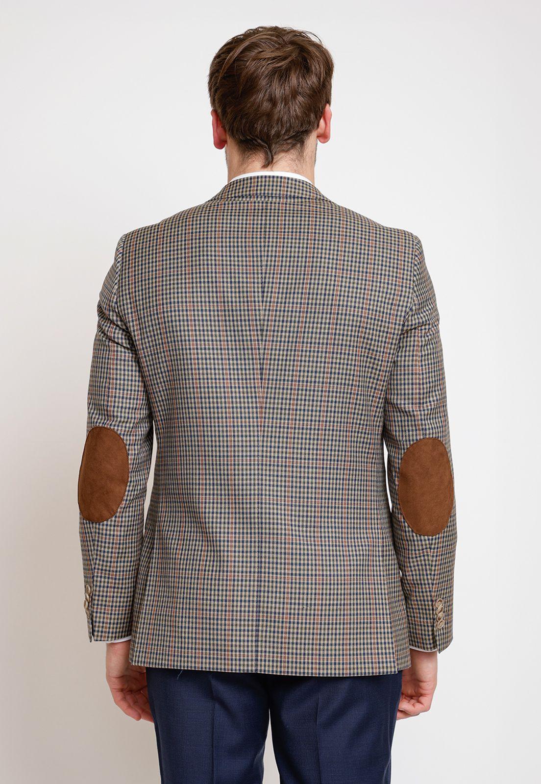 Chaqueta Formal Hombre Mezcla Lana Cuadros Slim Executive Beige-1