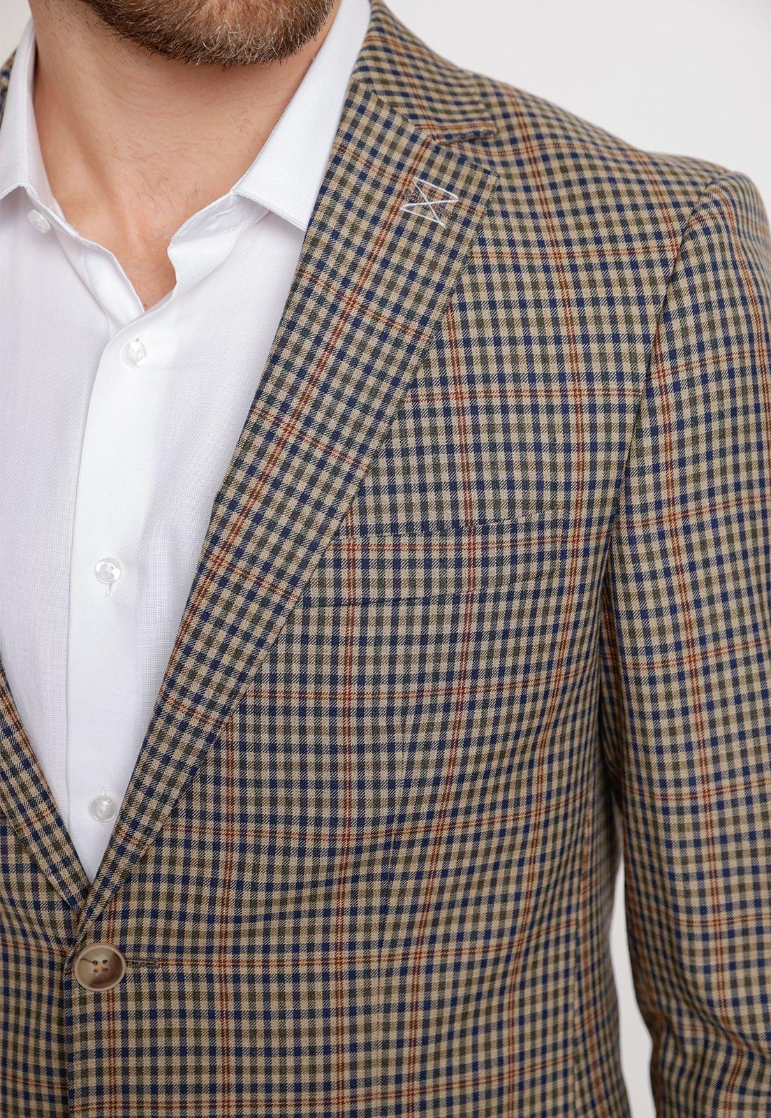 Chaqueta Formal Hombre Mezcla Lana Cuadros Slim Executive Beige-2