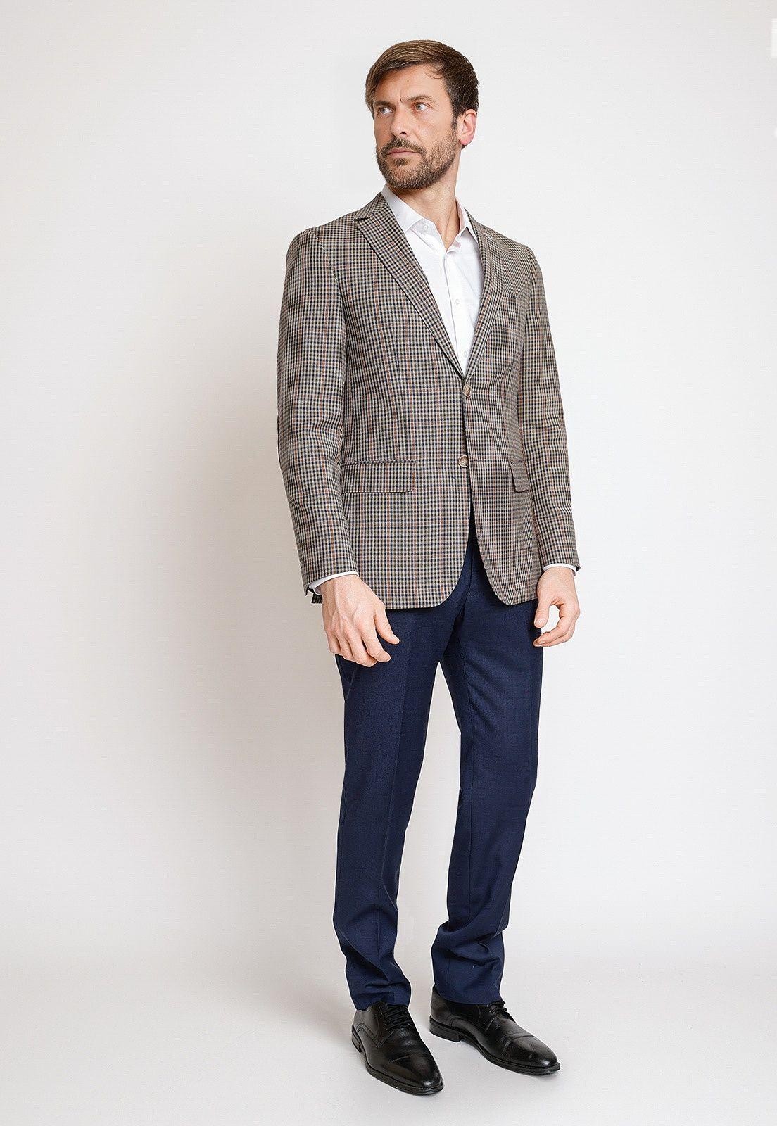 Chaqueta Formal Hombre Mezcla Lana Cuadros Slim Executive Beige-3