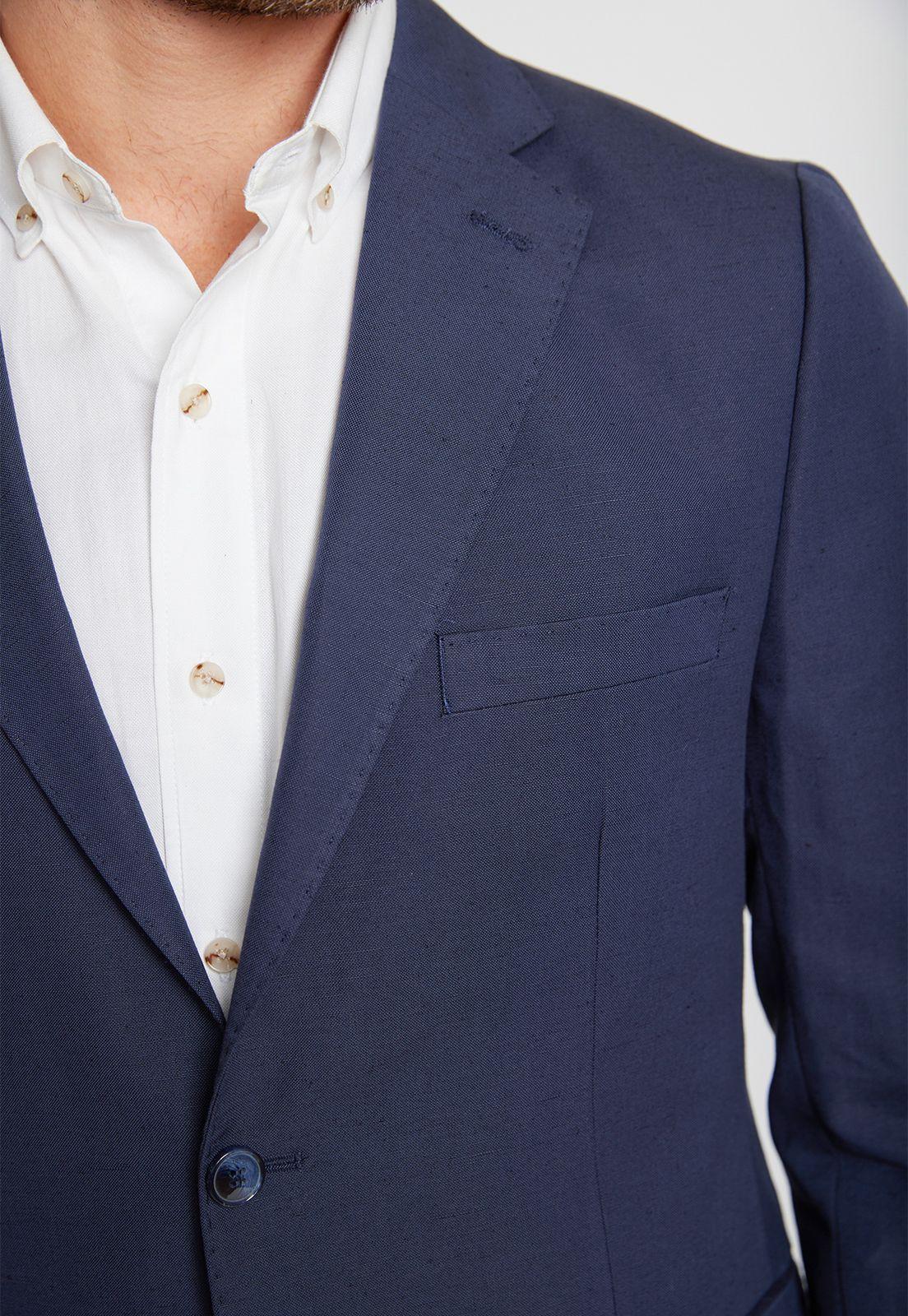 Chaqueta Hombre Mezcla Lino Algodón Liso Slim Europa Azul Marino-2