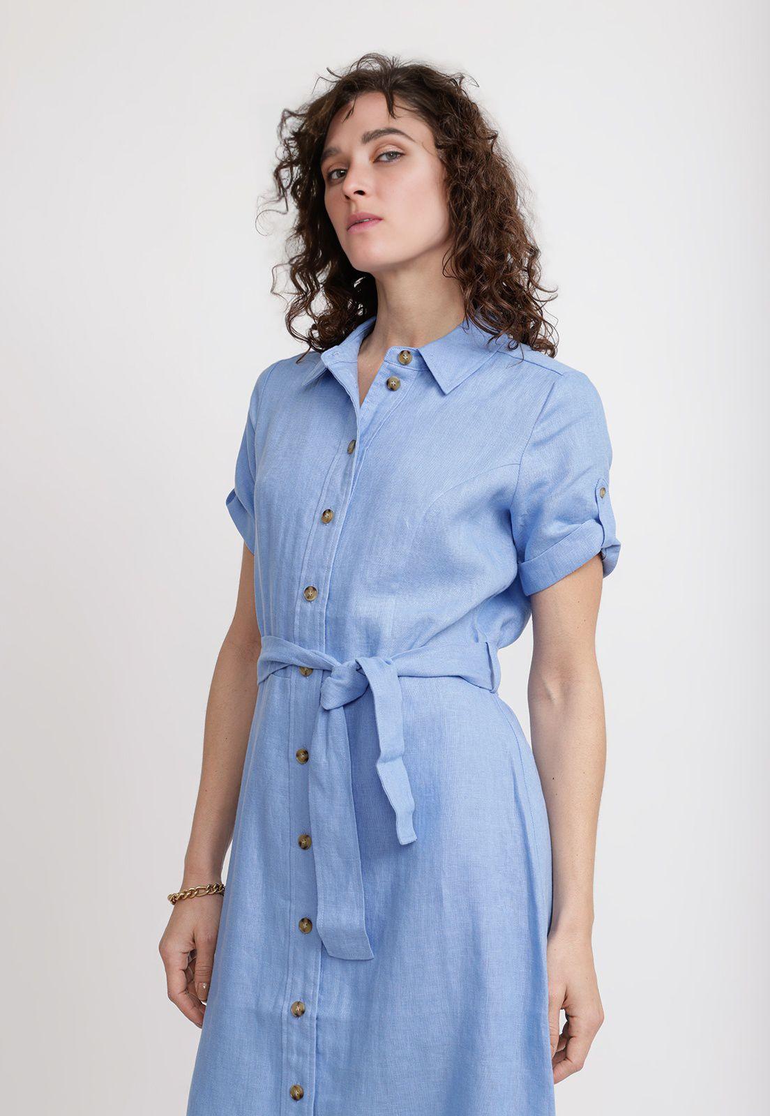 Vestido Mujer Sevilla Lino Celeste-0