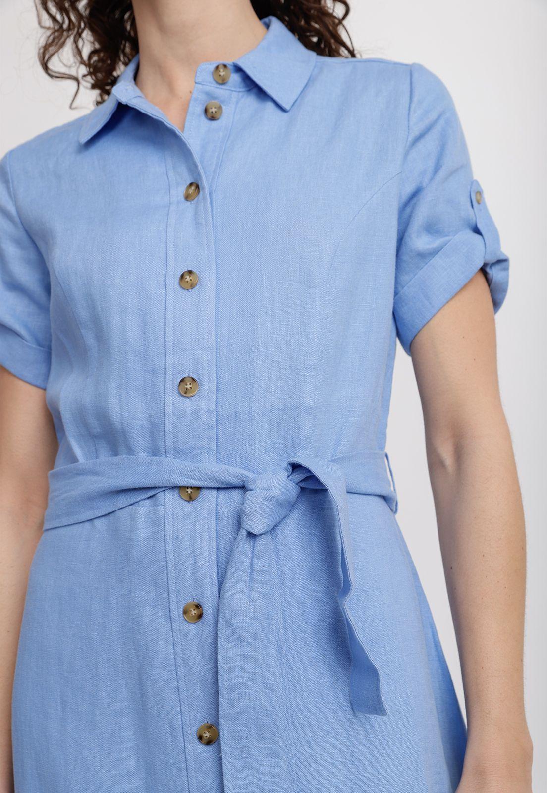 Vestido Mujer Sevilla Lino Celeste-2