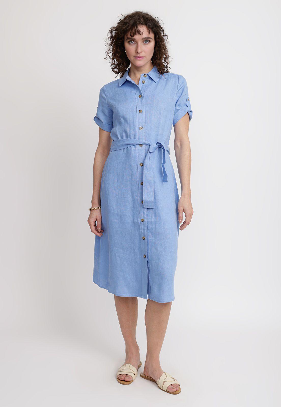 Vestido Mujer Sevilla Lino Celeste-3