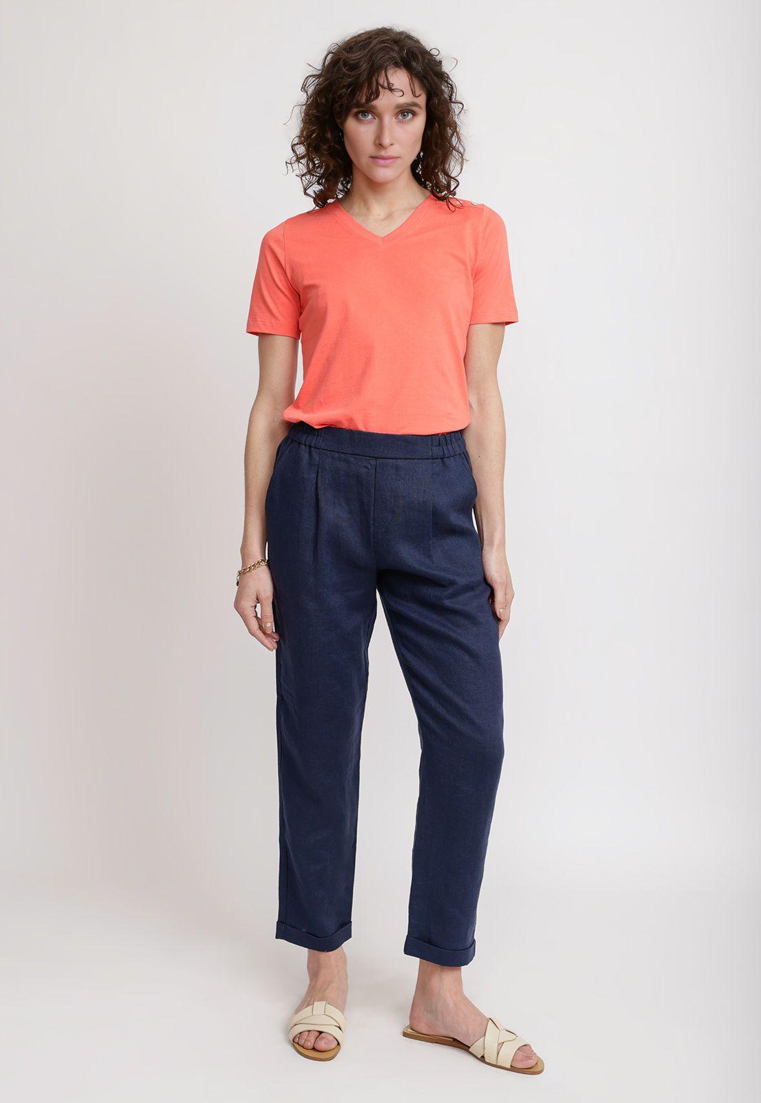 Pantalón Mujer Clara Lino Navy-3