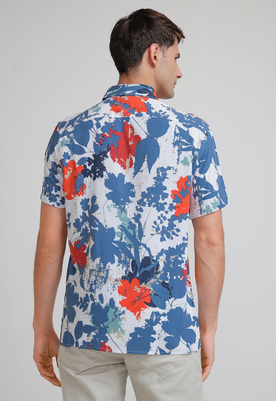 Camisa Hombre Manga Corta Estampada Azul-1