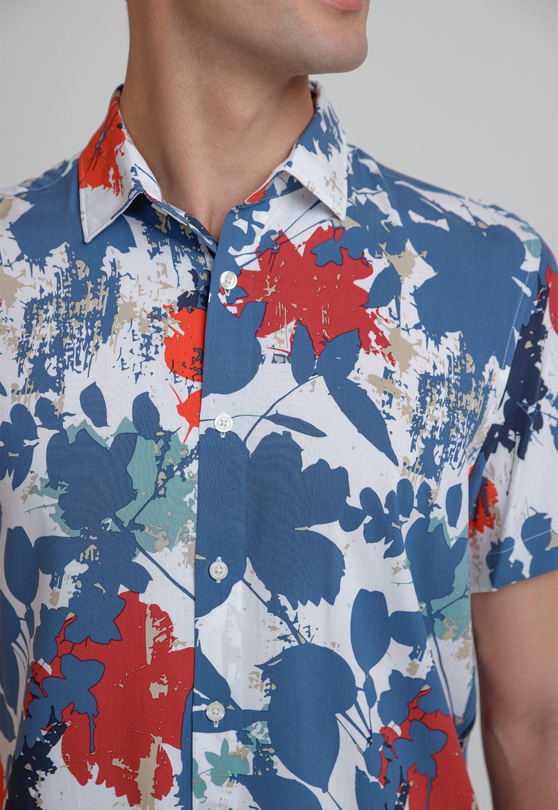 Camisa Hombre Manga Corta Estampada Azul-2