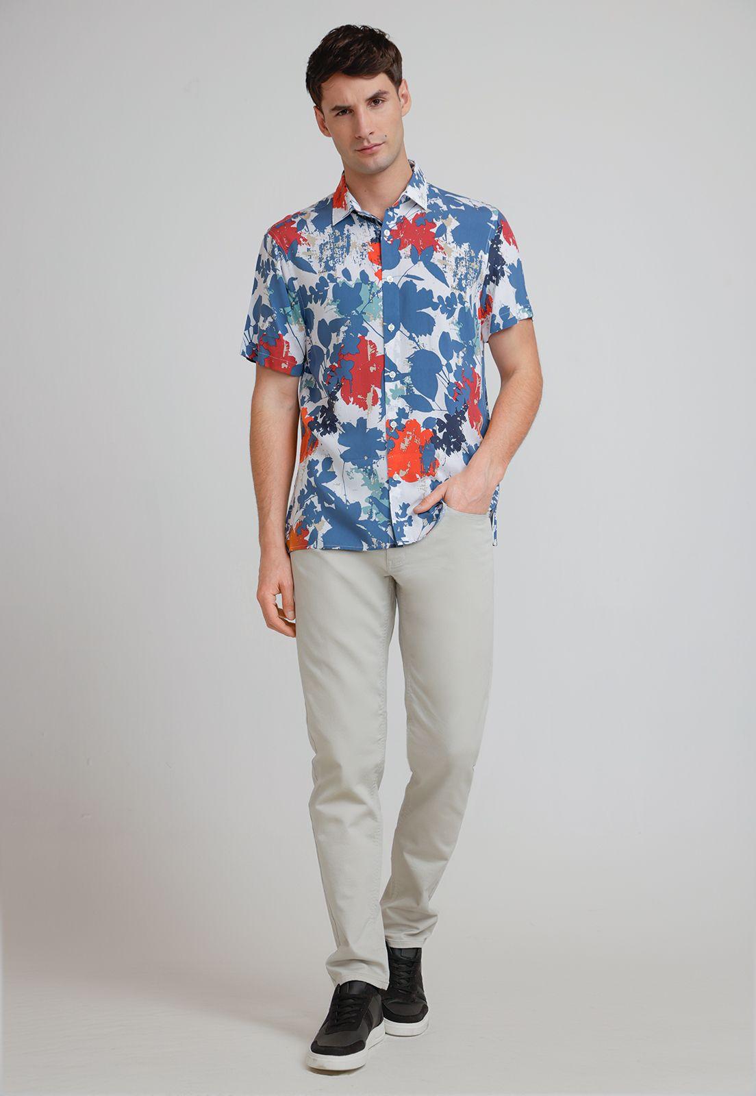 Camisa Hombre Manga Corta Estampada Azul-3