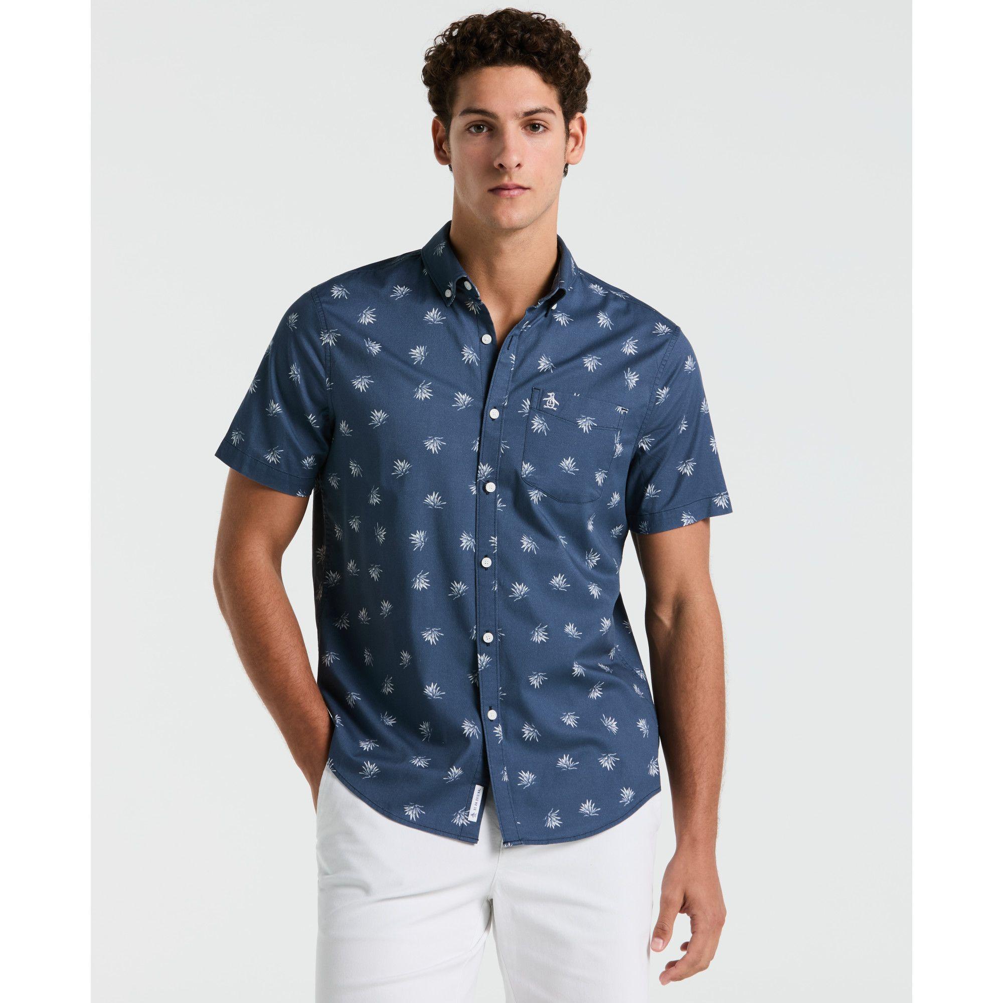Camisa Hombre Manga Corta Estampada Azul OPWM2517-0