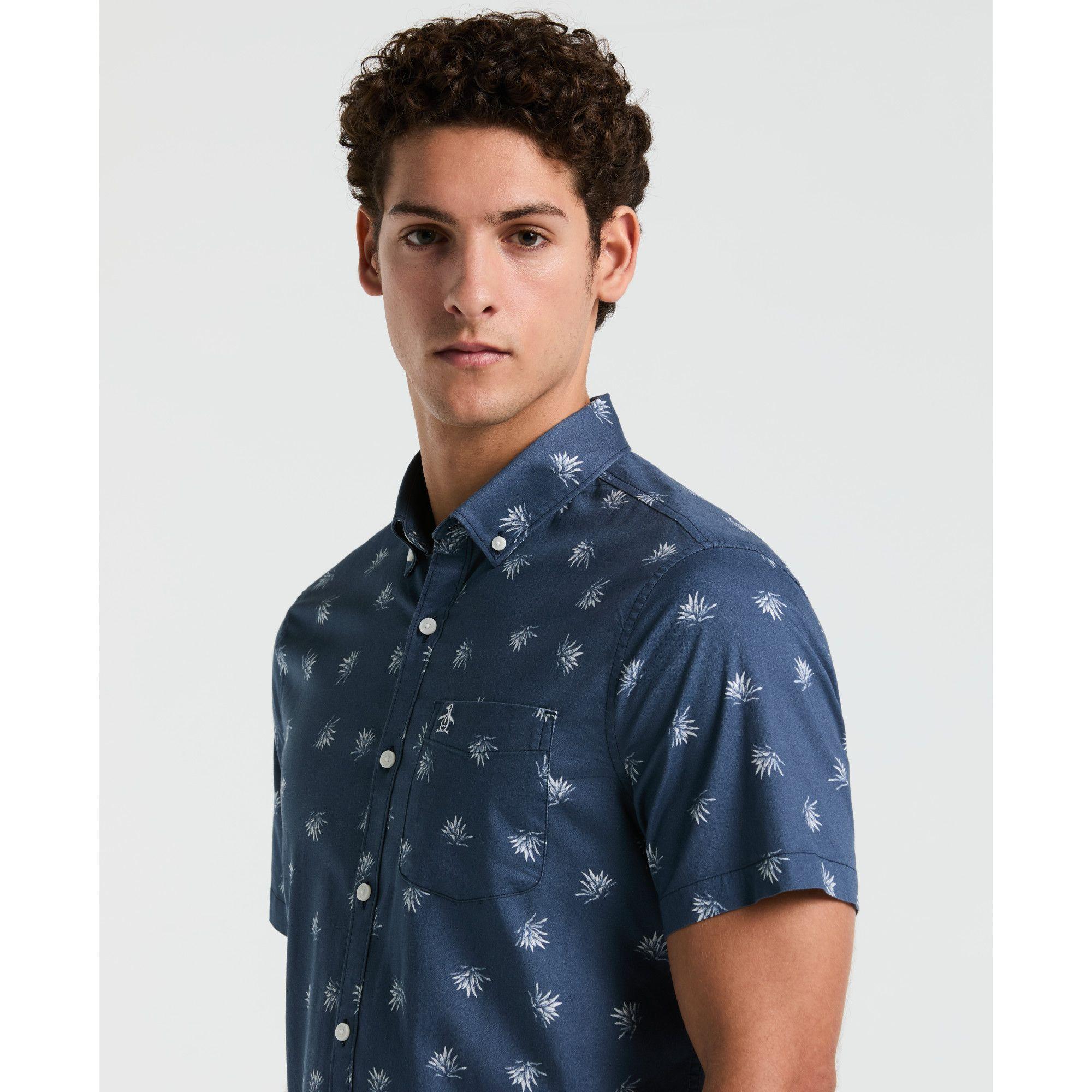 Camisa Hombre Manga Corta Estampada Azul OPWM2517-2