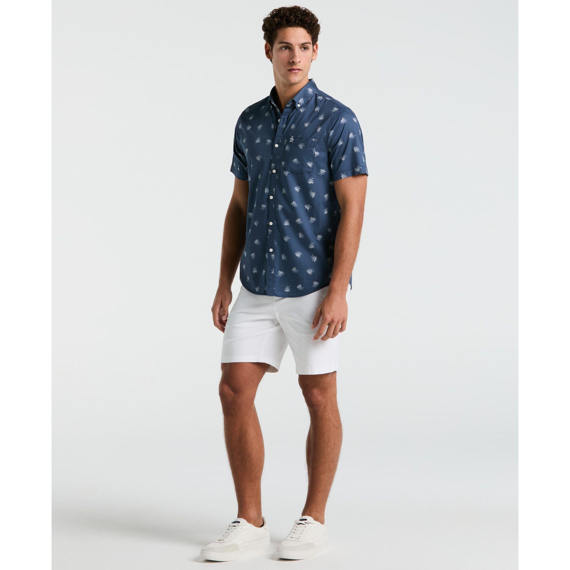 Camisa Hombre Manga Corta Estampada Azul OPWM2517-3