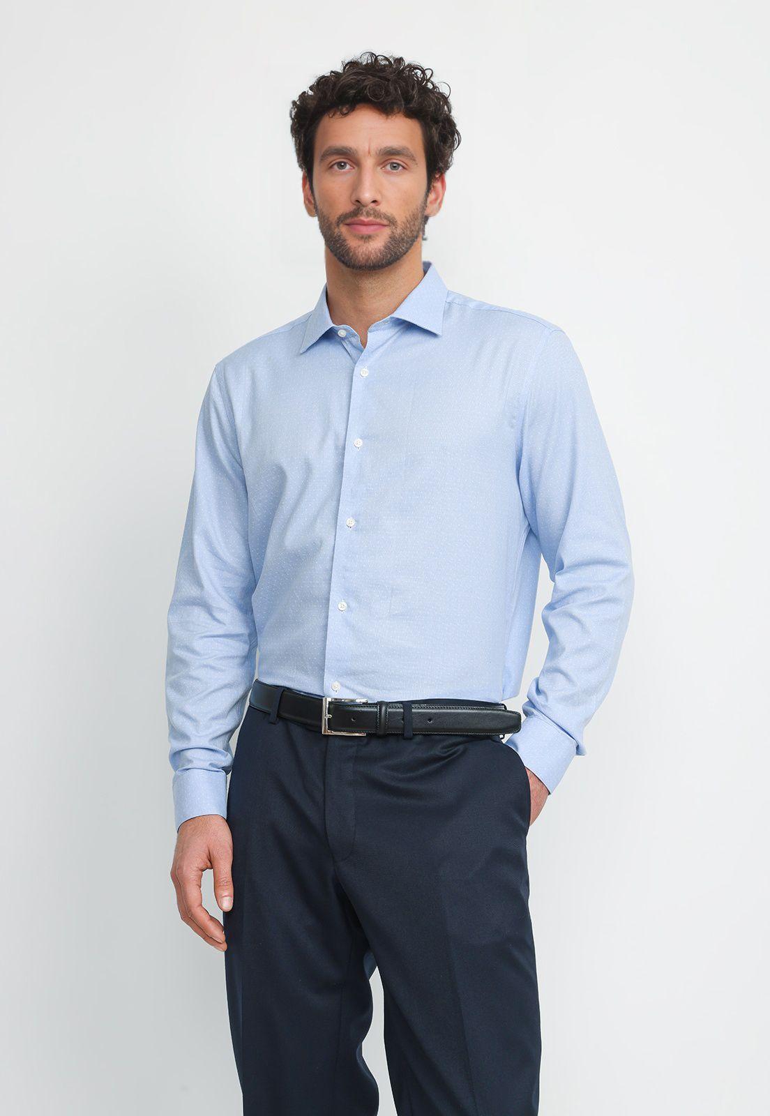 Camisa Hombre Formal Algodón Dynamic Celeste-0