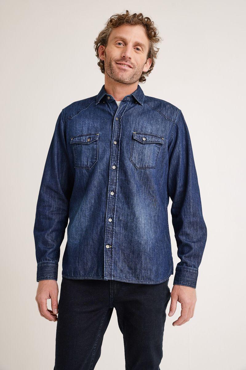 Camisa Manga Larga hombre Slim Fit Bane Algodón Azul-0