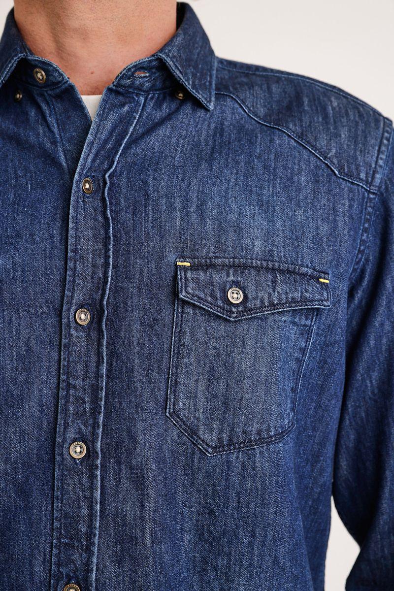 Camisa Manga Larga hombre Slim Fit Bane Algodón Azul-2